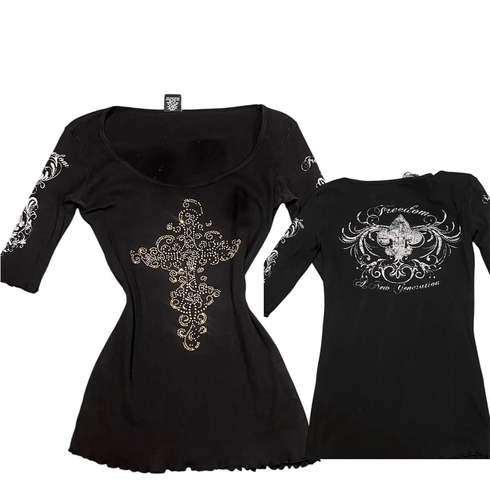 Black Graphic Cross Top